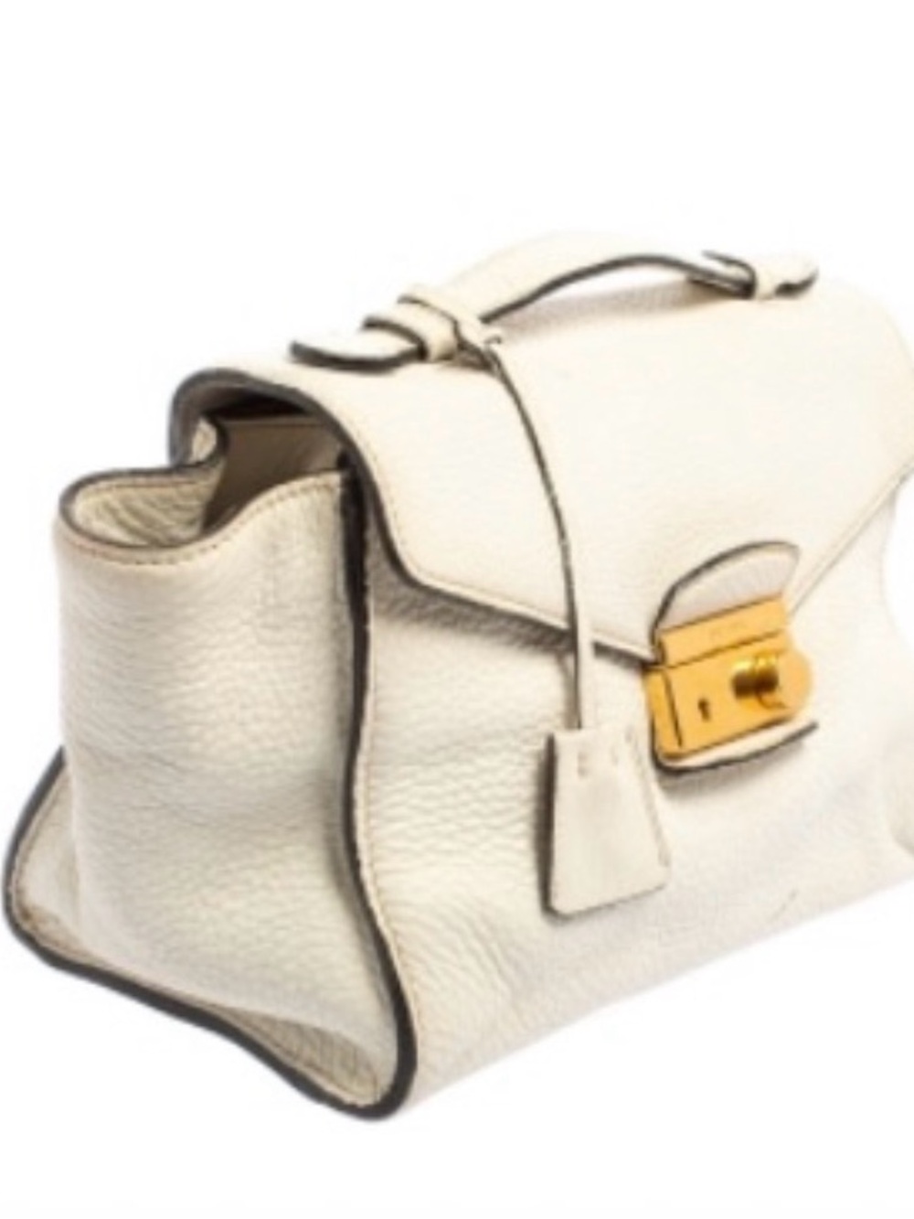 Prada “Bianco”Vitello Daino Leather Sound Flap top 2way #58M/Italy - Picture 15 of 16